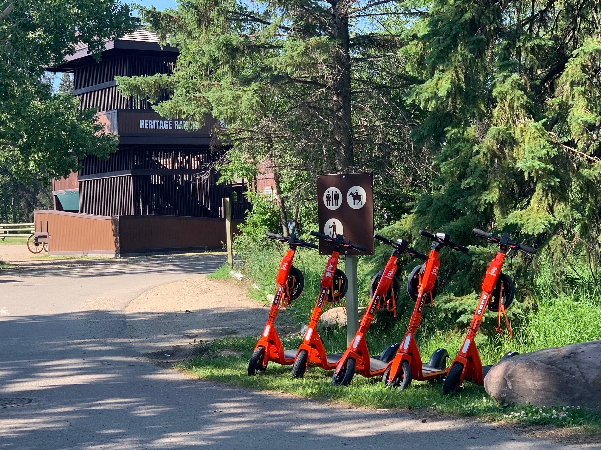 Bright orange scooters at Heritage Ranch.