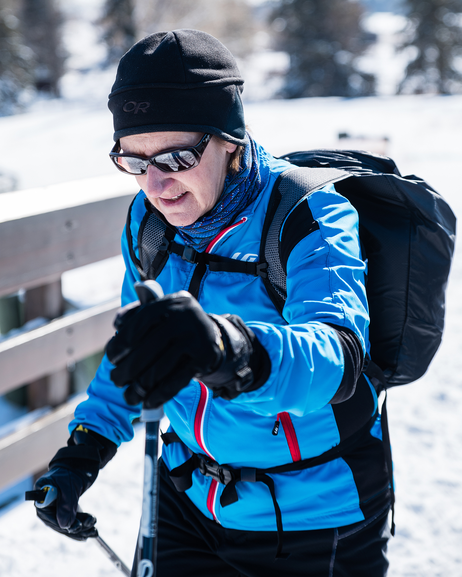 Image of a lady enjoying snowshoeing at the Alberta Sports Hall of Fame. 