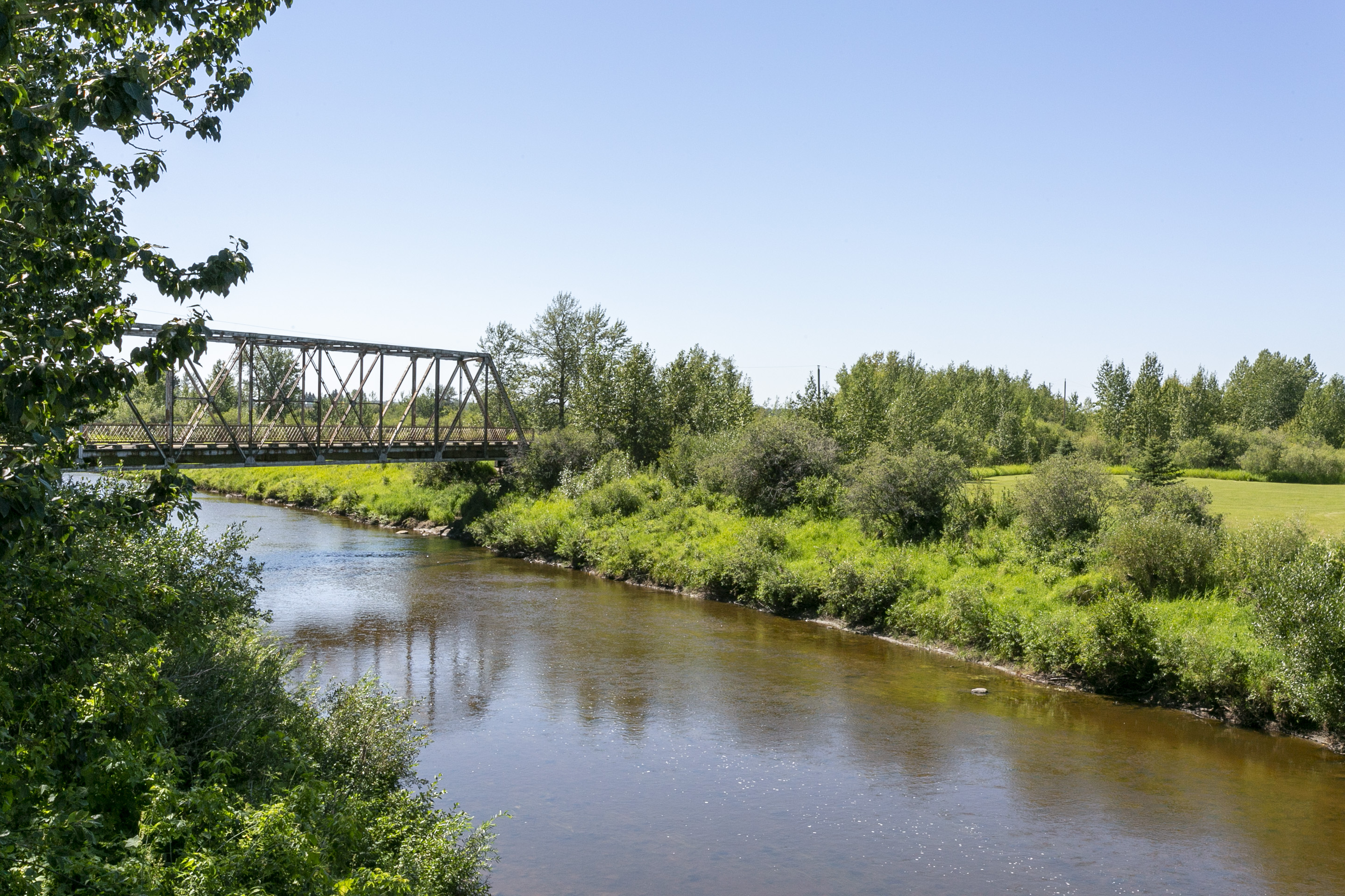 Image of Markerville Creamery bridge by the river